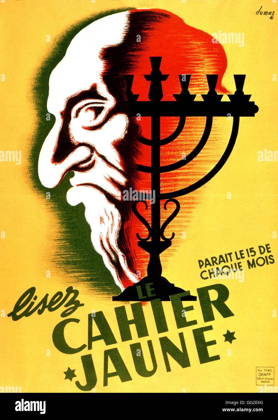 Poster di propaganda da Dumas per l'anti-Semitist quotidiano 'Cahier jaune" 1940-1944 Francia, la seconda guerra mondiale la guerra collezione privata Foto Stock