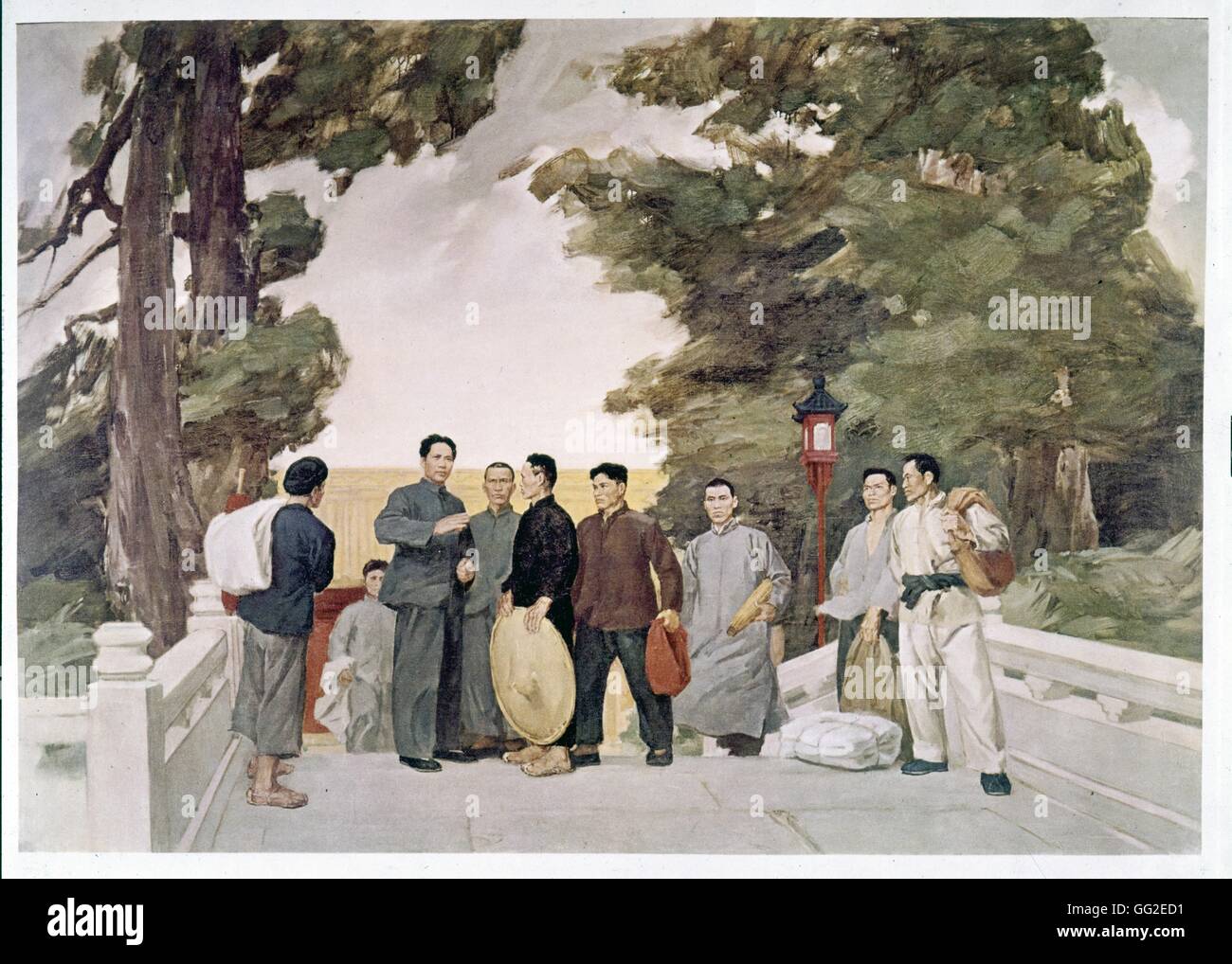 Mao Zedong discutendo con gli agricoltori durante il lungo periodo di marzo del XX secolo (1934-35) Cina Foto Stock