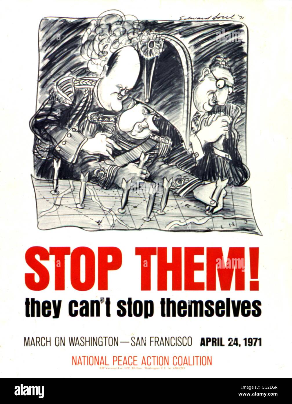 Poster contro Nixon, Kissinger e John Erlichman la politica degli armamenti 1971 Stati Uniti Washington. La biblioteca del congresso Foto Stock