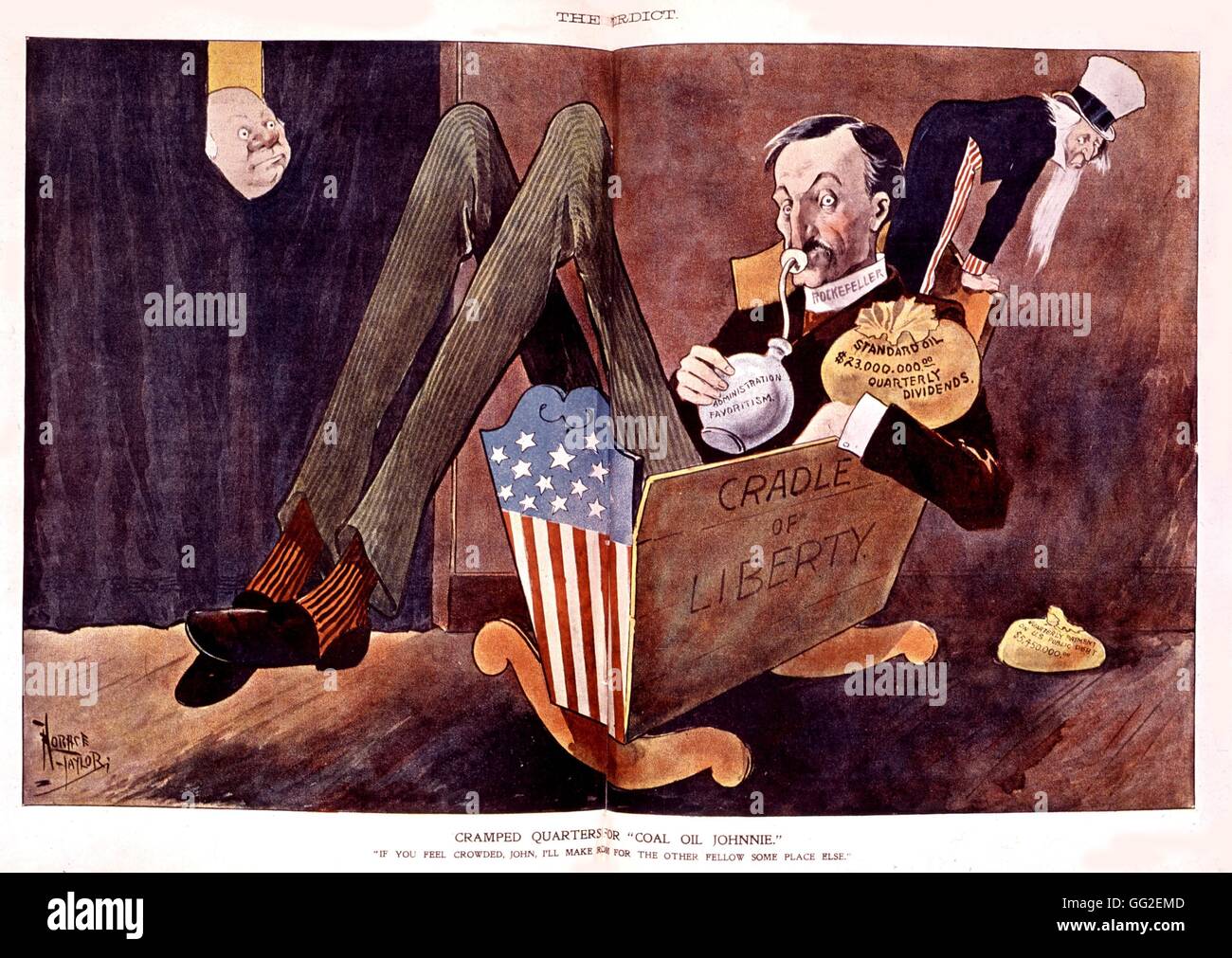 Vignetta satirica in 'Il verdetto', pubblicato al momento della prova di antitrust, circa Rockfeller e l'olio Standard 19 aprile 1900 Stati Uniti Washington, la Biblioteca del Congresso Foto Stock