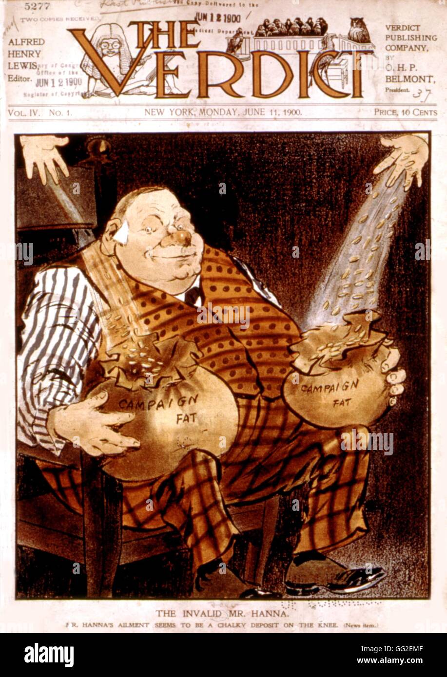 Vignetta satirica in 'Il verdetto' contro MacHannah, una riche capitalista, e la campagna elettorale 1900 Stati Uniti Washington. La biblioteca del congresso Foto Stock