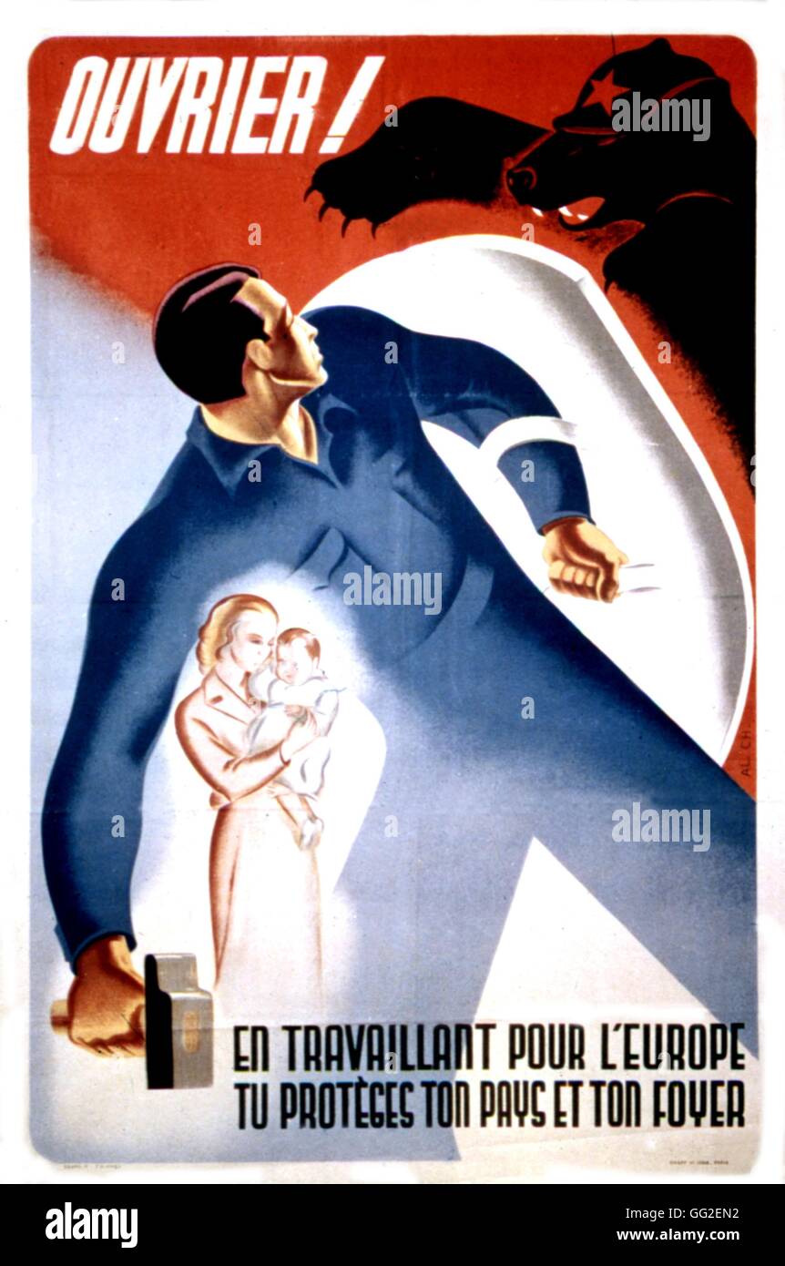 La Propaganda poster pubblicitari per il volontariato in Germania Francia - Seconda Guerra Mondiale Foto Stock