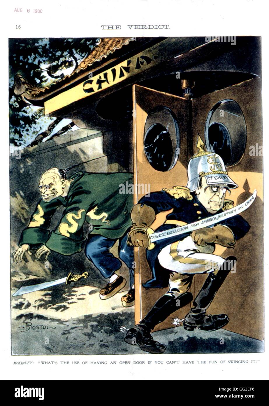 Vignetta satirica in 'Il verdetto': McKinley e il cinese expeled dagli Stati Uniti Agosto 1900 Stati Uniti Washington. La biblioteca del congresso Foto Stock