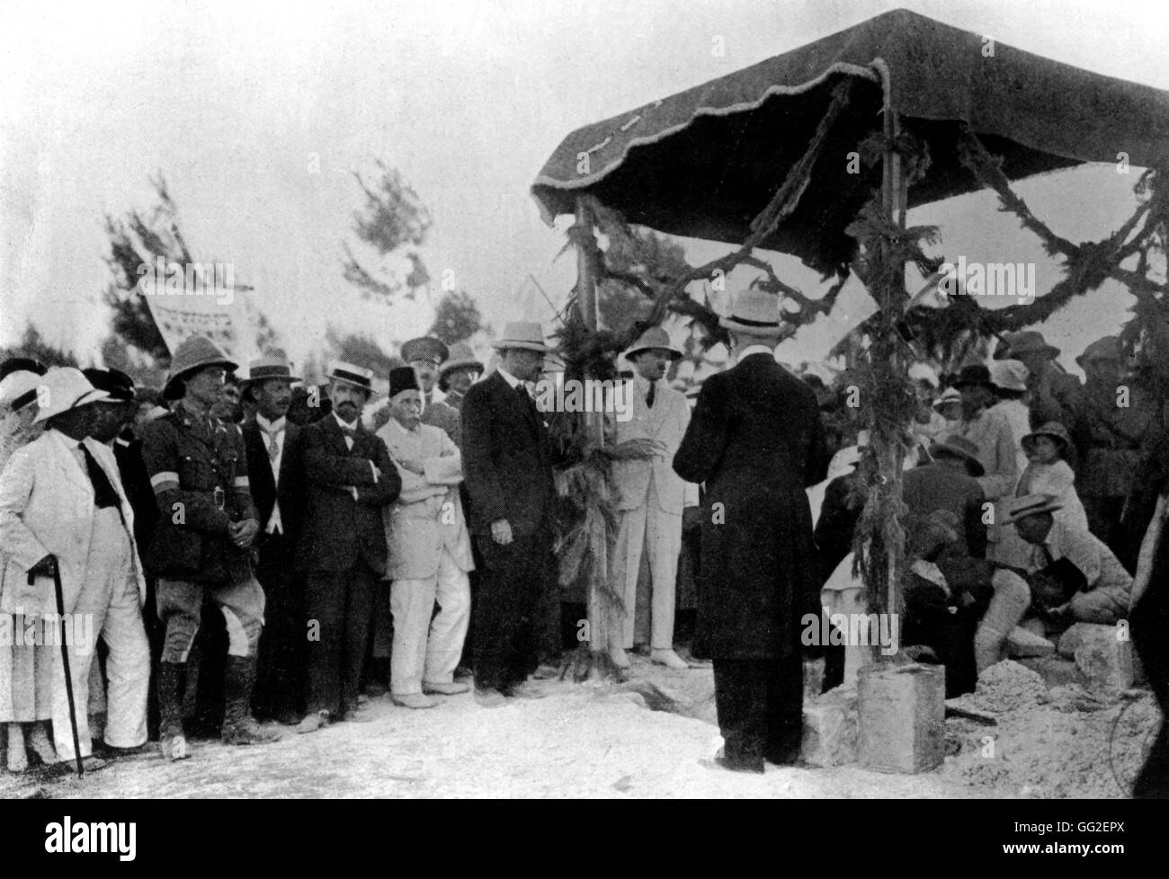 La posa della prima pietra dell'università ebraica Luglio 24, 1918 la Palestina, il Sionismo B.D.I.C. Foto Stock