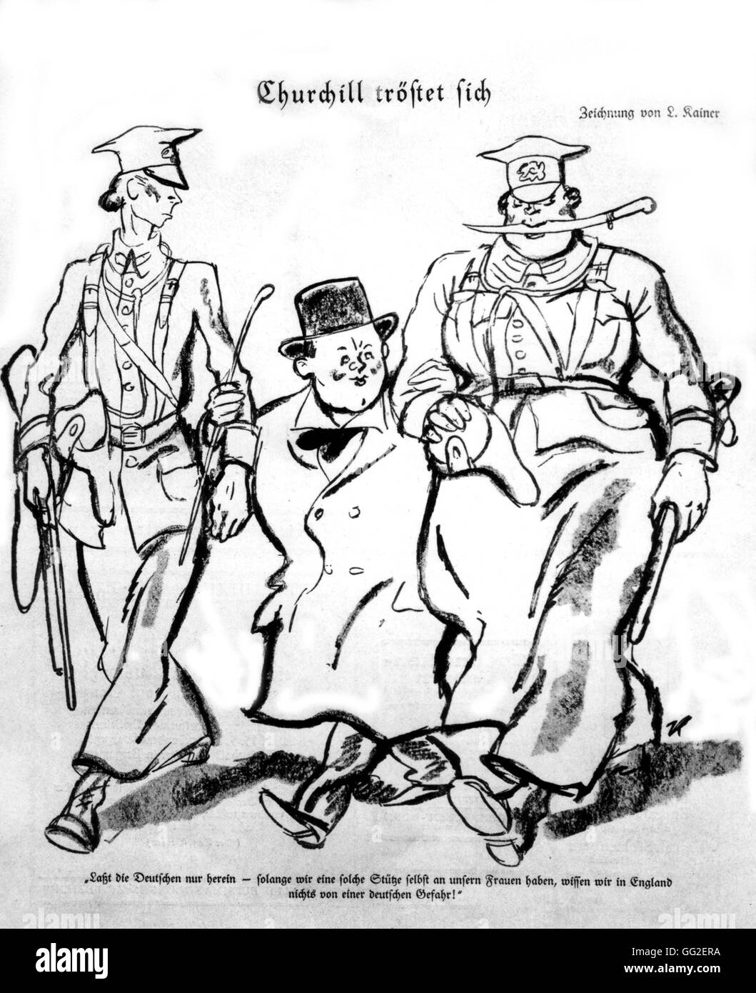 Tedesco cartoon satirico contro Churchill xx secolo Gran Bretagna BDIC Foto Stock