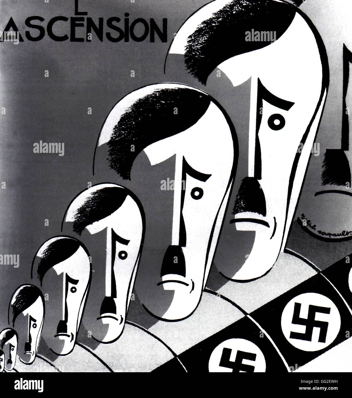 Vignetta satirica da Ralph Soupault in 'Charivari': 'L'aumento di Hitler' 1933 Germania Parigi. Bibliothèque nationale Foto Stock