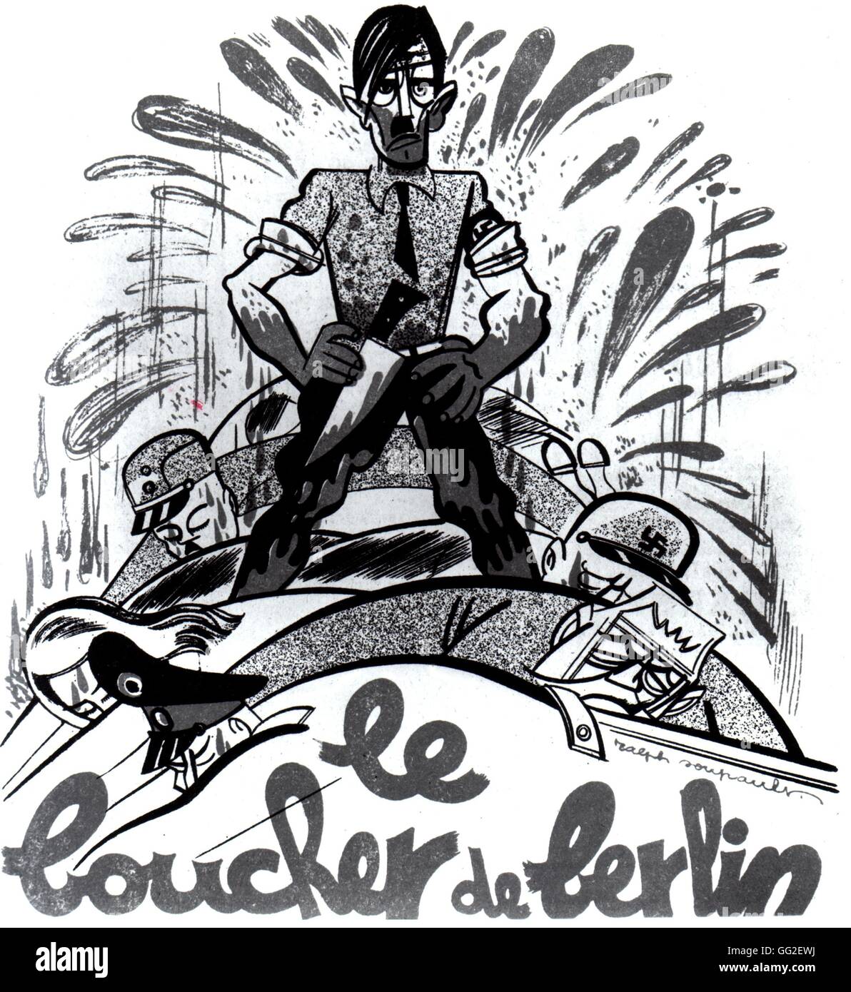Vignetta satirica da Ralph Soupault in 'Le Charivari': Hitler, il "macellaio di Berlino' 1933 Germania Parigi. Bibliothèque nationale Foto Stock