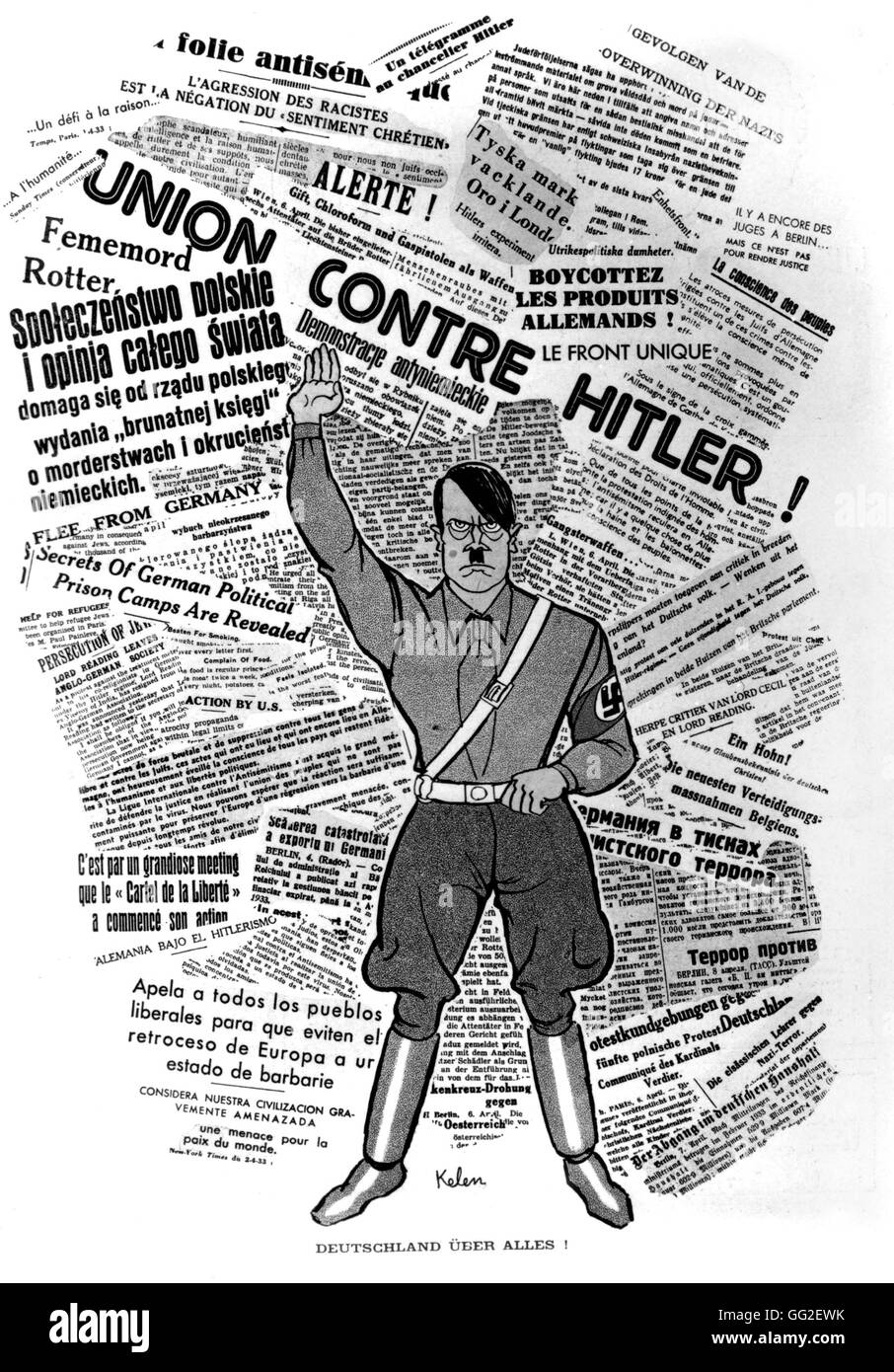 Vignetta satirica Kelen in 'Le rire': Hitler 1933 Germania Parigi. Bibliothèque nationale Foto Stock