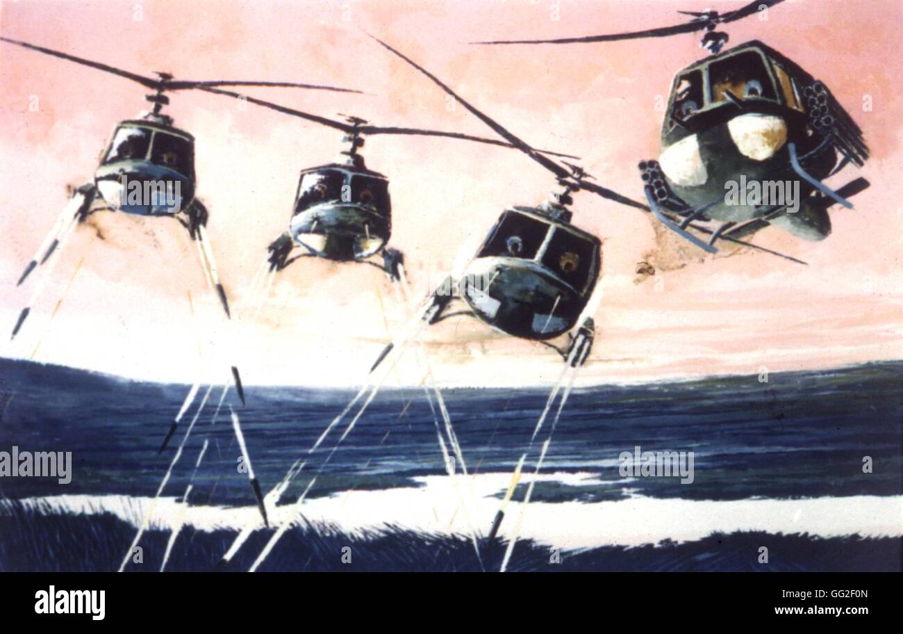 La pittura di Robert Riggs. "Elicotteri' 1965 Guerra del Vietnam U.S. Esercito Foto Stock