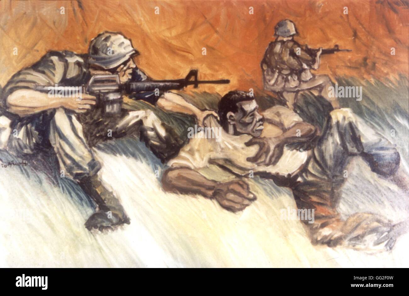 Dipinto di Agostino Acuna. "Soccorso" 1966 Guerra del Vietnam U.S. Esercito Foto Stock