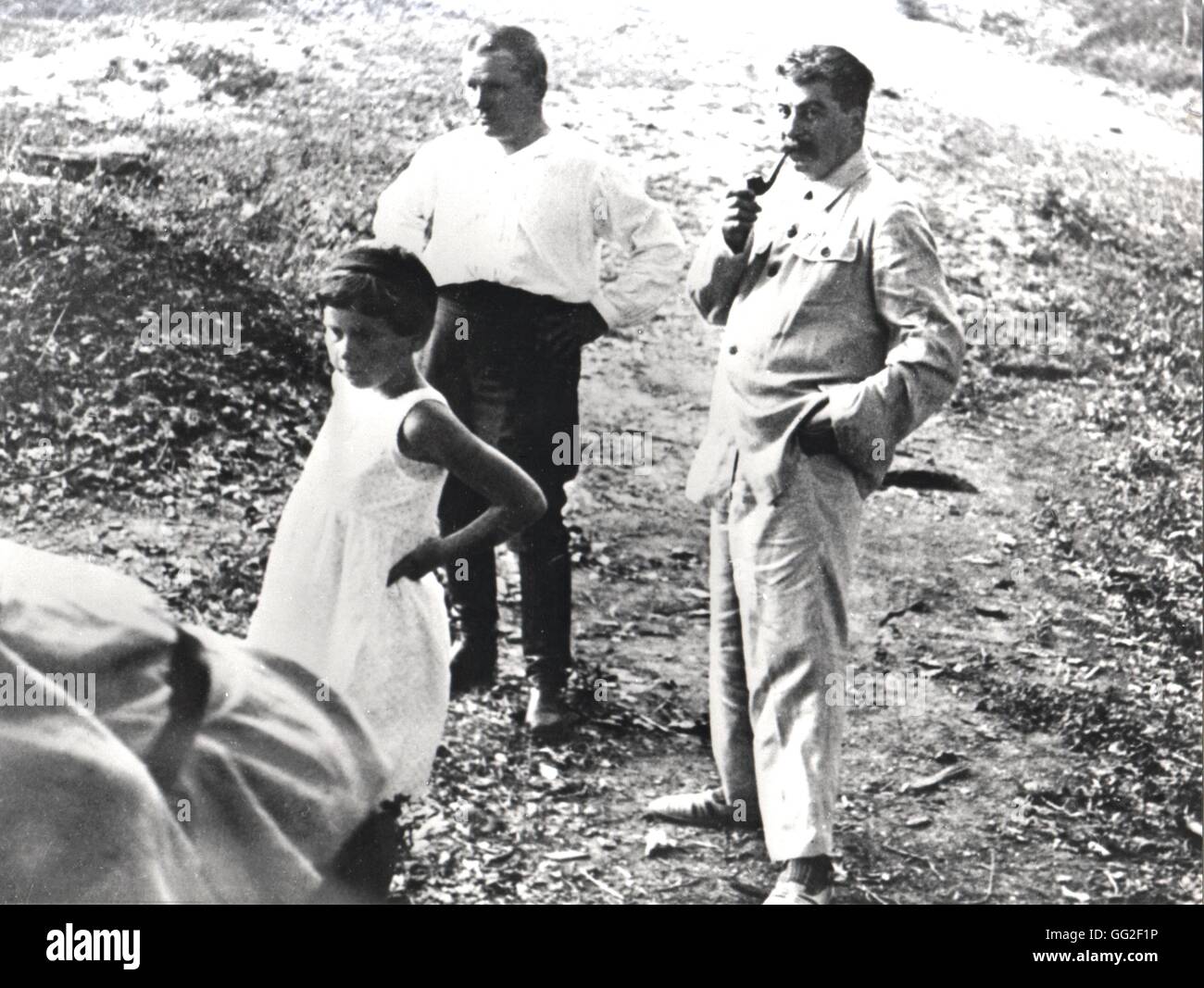 Stalin, Svetlana e Kirov nella campagna 1934 U.R.S.S. Foto Stock