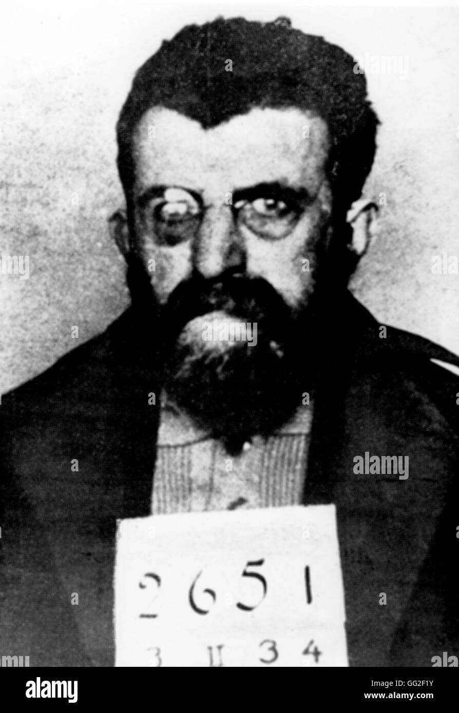 Foto di polizia di anti-fascisti scrittore Erich Mühsam durante la sua prigionia a Orianemburg camp, pochi mesi prima del suo assassinio, la notte dei lunghi coltelli, Giugno 30, 1934 xx secolo Germania Parigi - BIDC Foto Stock