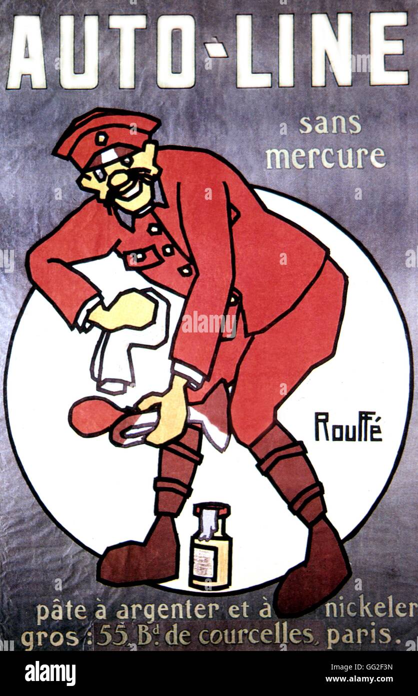Poster pubblicitario da Rouffé: 'Auto-Line' argento e pasta di nichel 1925 Francia Foto Stock