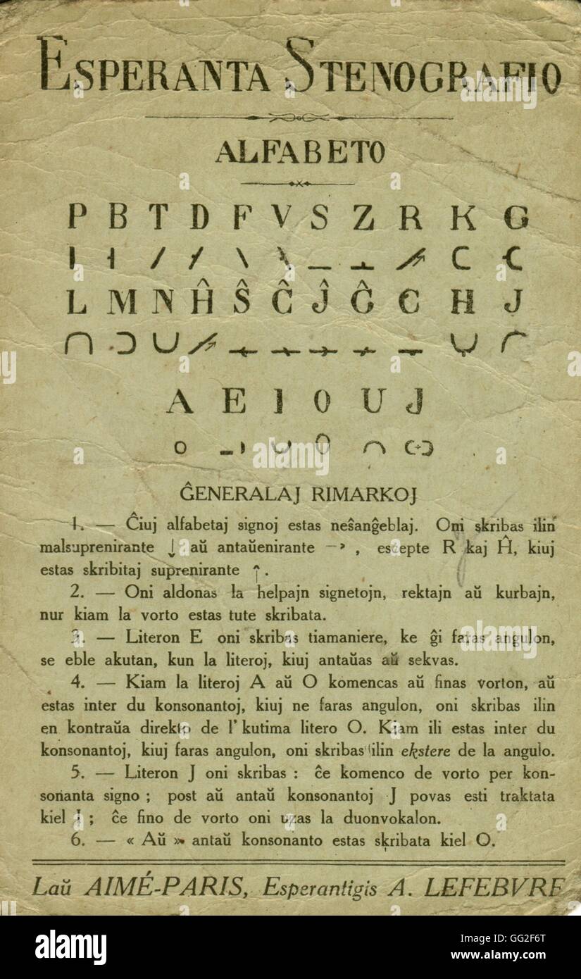 Cartolina. Alfabeto Esperanto intorno 1900 Francia Foto Stock