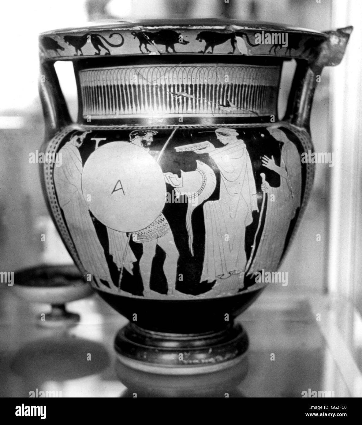 Vaso raffigurante il guerriero di partenza della Grecia antica Foto Stock
