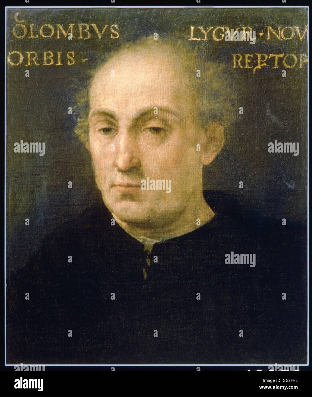 Anonimo spagnolo school Ritratto di Christopher Columbus xv secolo olio su pannello raccolta privata Foto Stock