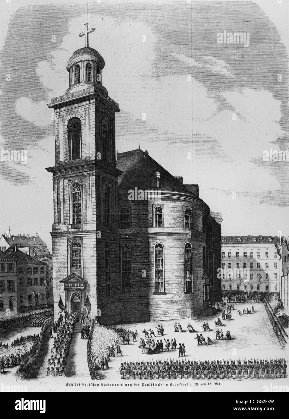 Parlementarians immettendo il Saint-Paul la chiesa a Francoforte per mettere in attesa la prima sessione dell'assemblea nazionale tedesca. Maggio 18, 1848 Foto Stock