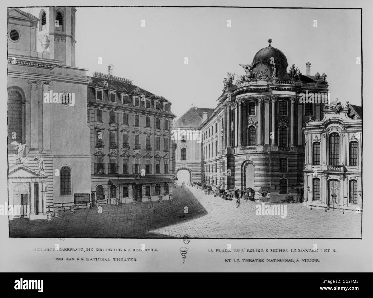 La parrocchia di san Michele piazza della chiesa e il Teatro Nazionale (sulla destra) di Vienna un sacco di Beethoven i concerti si sono tenuti in quel teatro. Foto Stock
