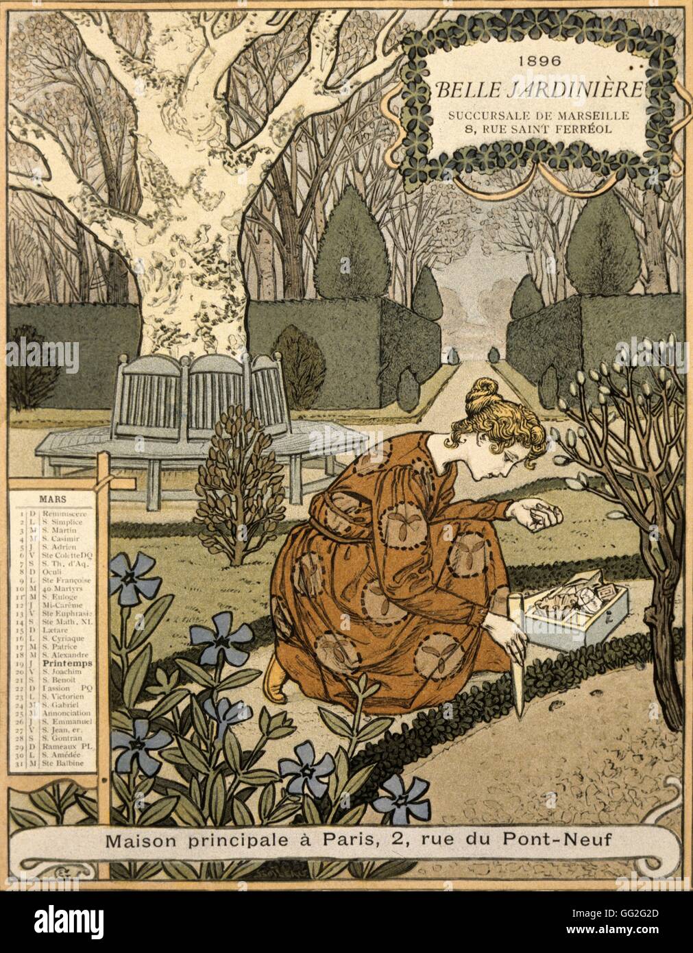 Eugène Grasset scuola francese calendario pagina da La Belle Jardiniere, anno 1896: il mese di marzo il disegno Foto Stock