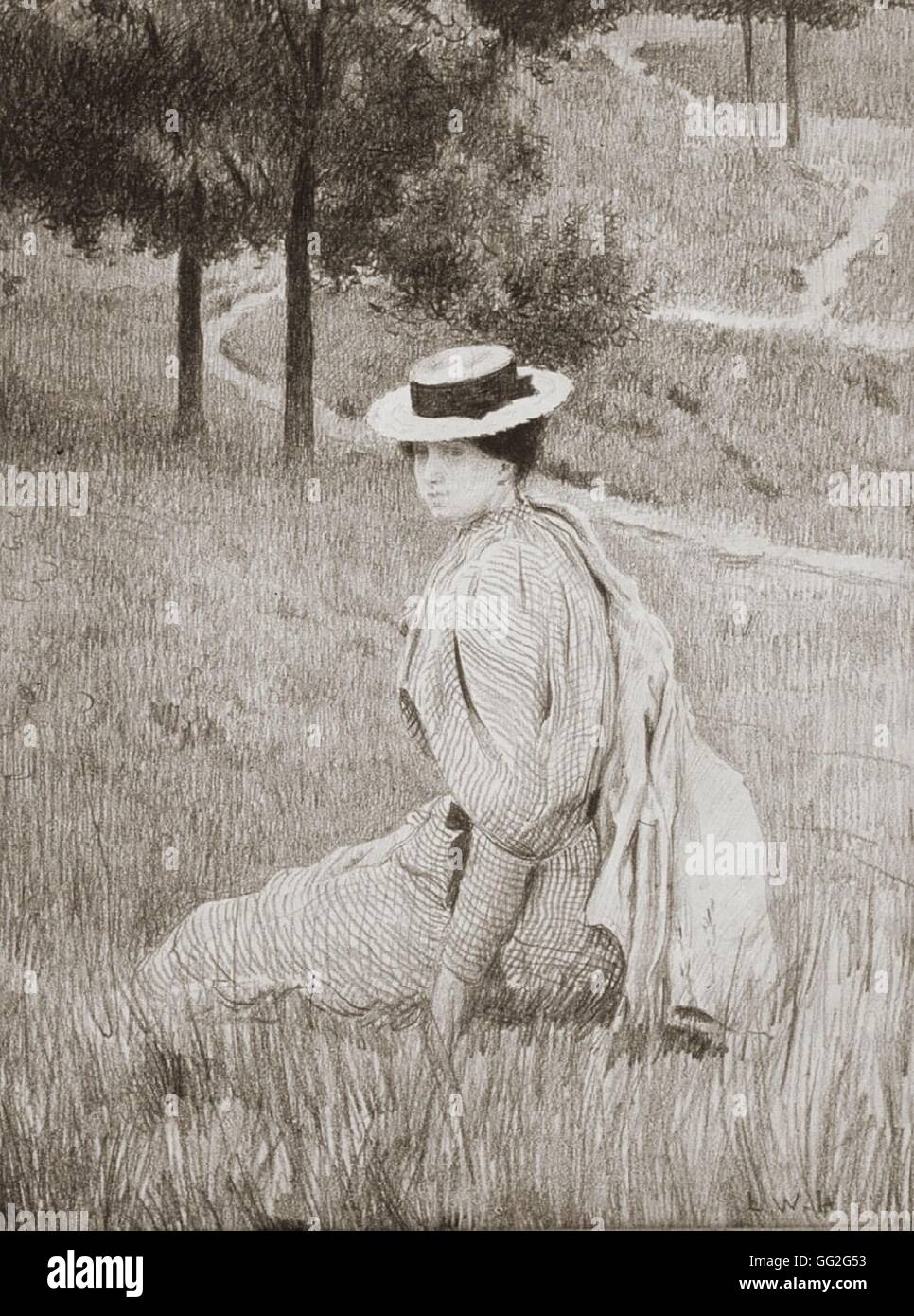Louis Welden Hawkins scuola francese donna con cappello femme au chapeau  xix secolo disegno (45 x 33,5 cm) Collezione privata Foto stock - Alamy