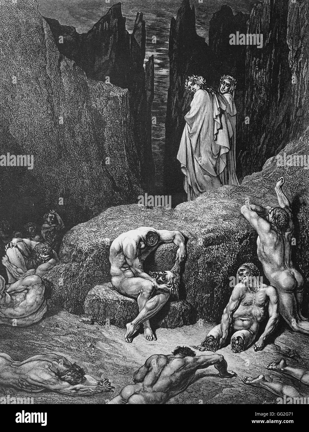 Gustave Doré scuola francese mutilate uomini illustrazione dell'Inferno, la prima parte di Dante Alighieri nella Divina Commedia incisione su legno (24 x 19 cm) Collezione privata Foto Stock