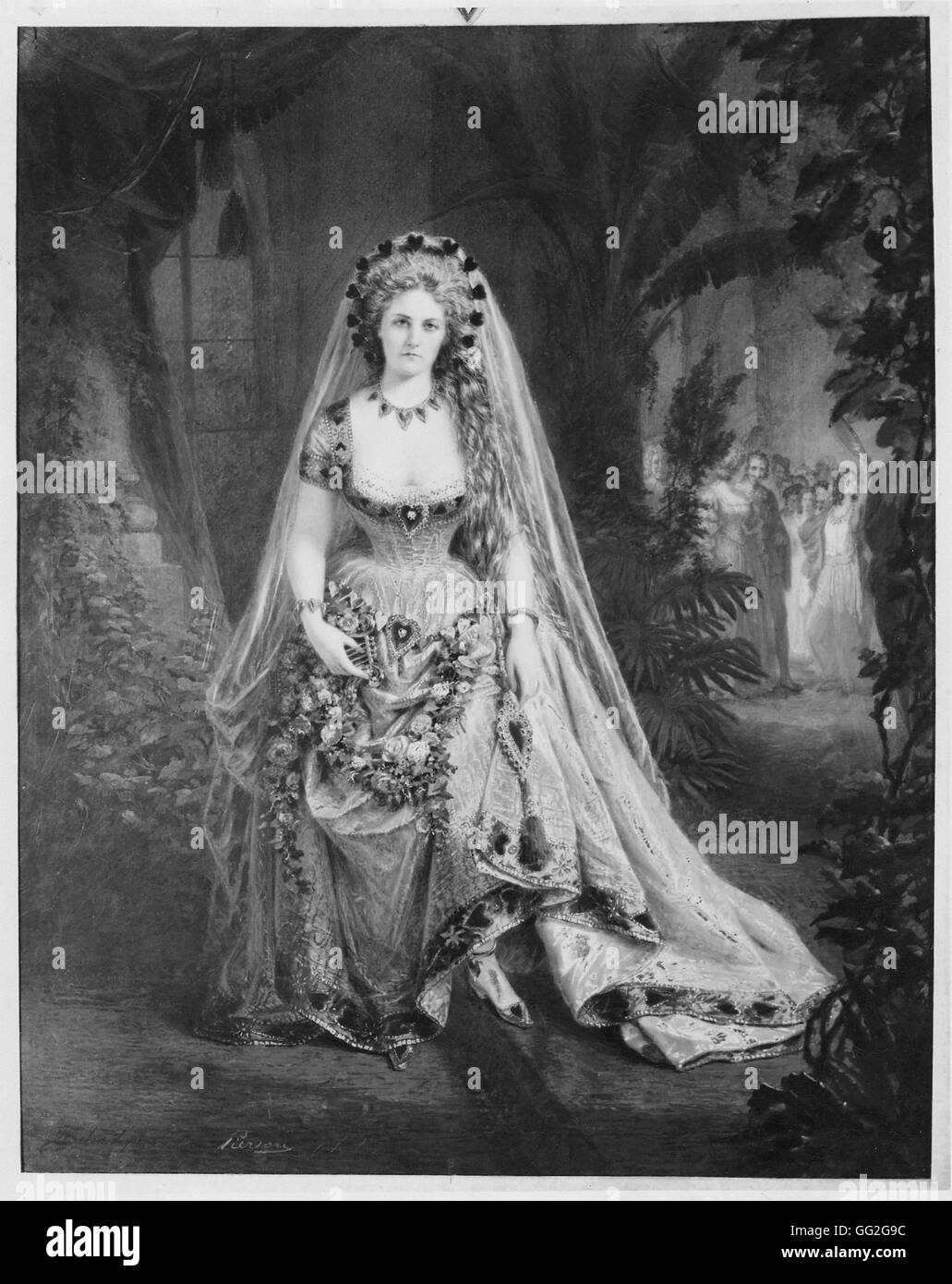 Pierre-Louis Pierson scuola francese la Regina di Cuori 1861-1863 salata stampa carta sovraverniciato con gouache da Aquilin Schad (57,3 x 44 cm) di Parigi e alla Bibliothèque Nationale de France Foto Stock