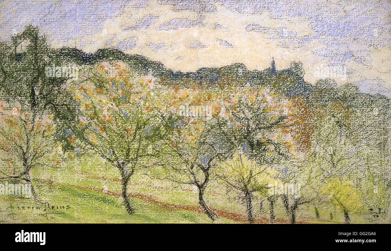 Pierre Ernest Prins scuola francese di meli in fiore Pommiers en fleurs del XIX secolo (pastello 35 x 21 cm) Collezione privata Foto Stock