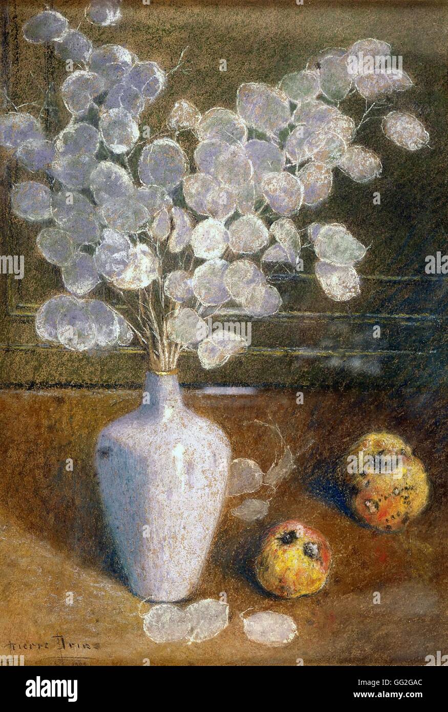 Pierre Ernest Prins scuola francese still-life con lunaria Nature morte à la monnaie du Pape del XIX secolo (pastello 52 x 35 cm Collezione privata Foto Stock