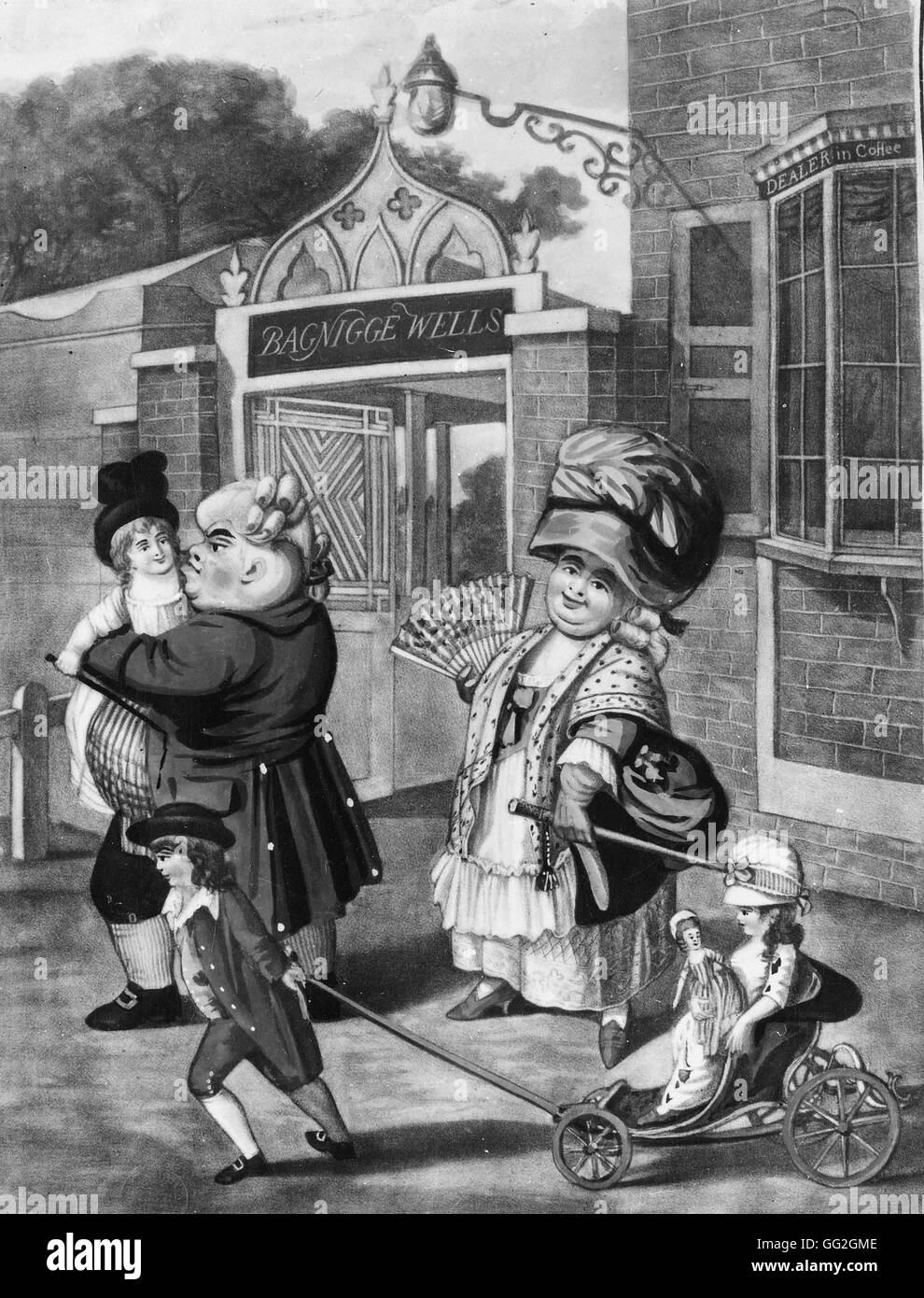 Signor Vice gnocco di famiglia e godendo di un pomeriggio d'estate. 1781 Incisione dall'opera di Robert Dighton Foto Stock