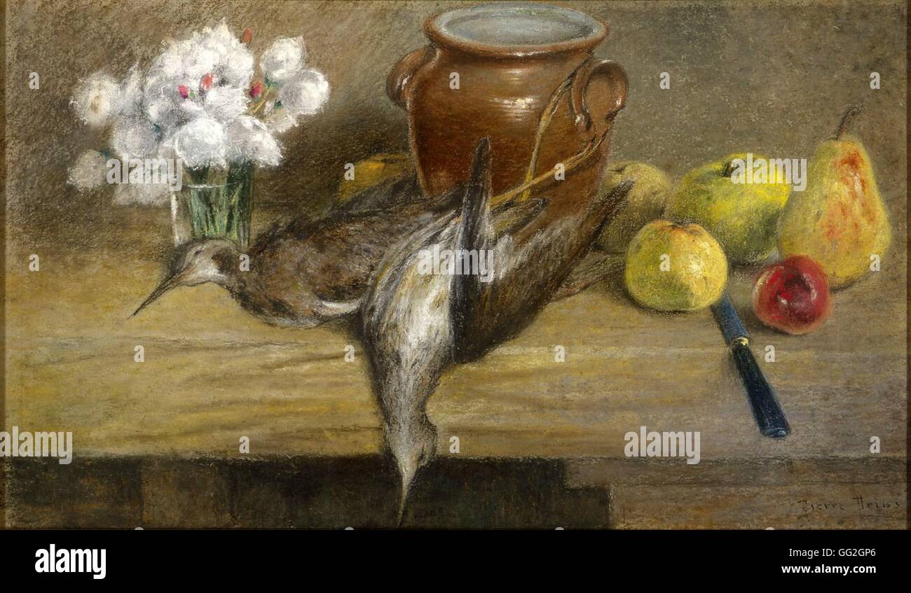 Pierre Ernest Prins scuola francese ancora ife con uccelli Nature morte aux Oiseaux del XIX secolo (pastello 34 x 59 cm) Collezione privata Foto Stock