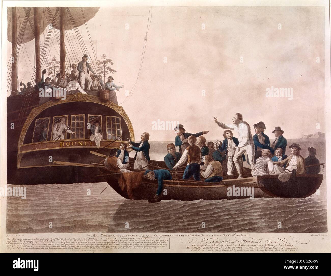 Robert Dodd Scuola di inglese di Ammutinamento sul dispositivo HMS Bounty 1790 acquatinta su incisione (47 x 63,3 cm) di Londra, il British Museum Foto Stock
