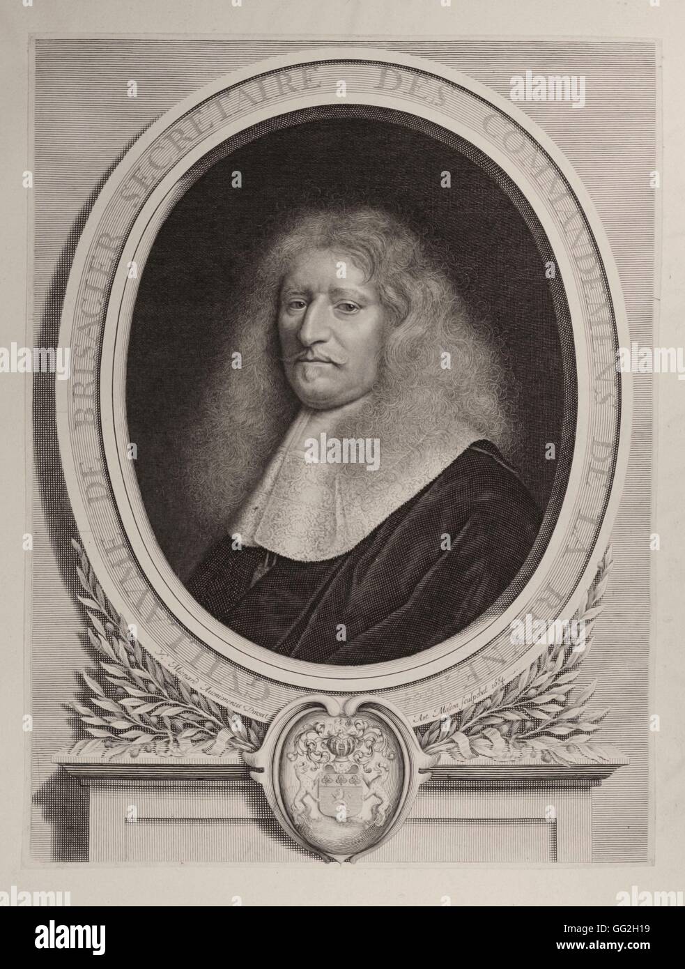 Antoine Masson, (dopo Nicolas Mignard) Scuola di francese Guillaume de Brisacier, segretario della Regina inciso incisione 1664 Foto Stock
