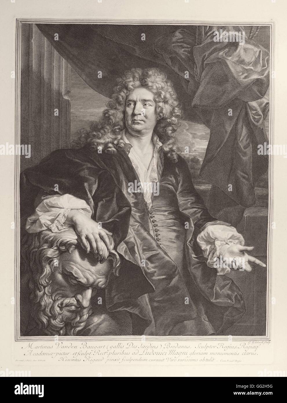 Gérard Edelinck scuola francese Martin Van den Bogaert, dknown come Martin Desjardins, (1637-1694), scultore francese di origine olandese incisione Foto Stock