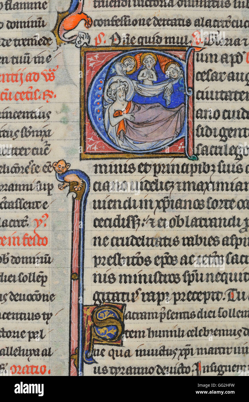Anima salendo in cielo breviario per Parigi, folio 306 inizi del XIV secolo pergamena manoscritta Foto Stock
