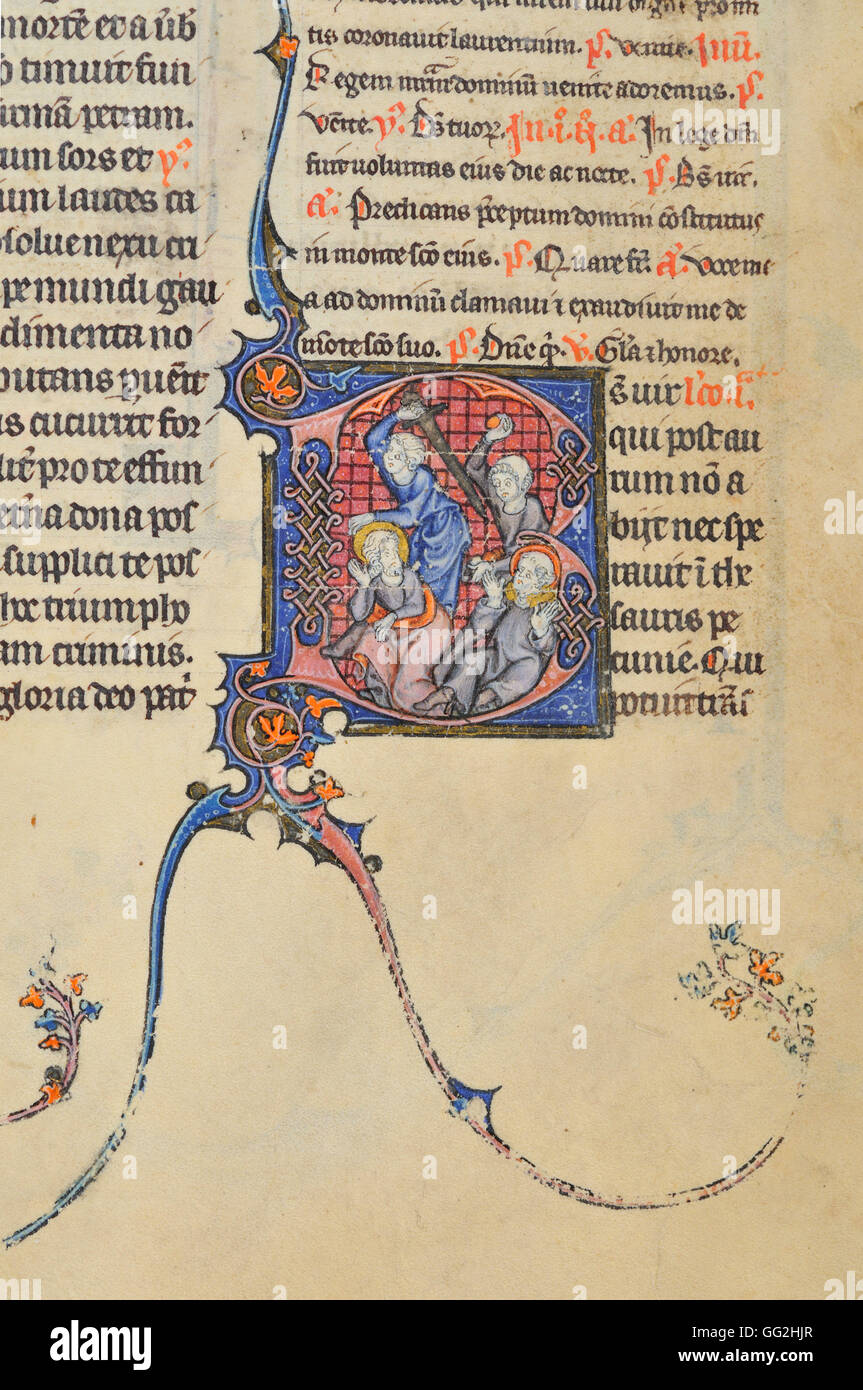 Due martiri breviario per Parigi, folio 447 inizi del XIV secolo pergamena manoscritta Foto Stock