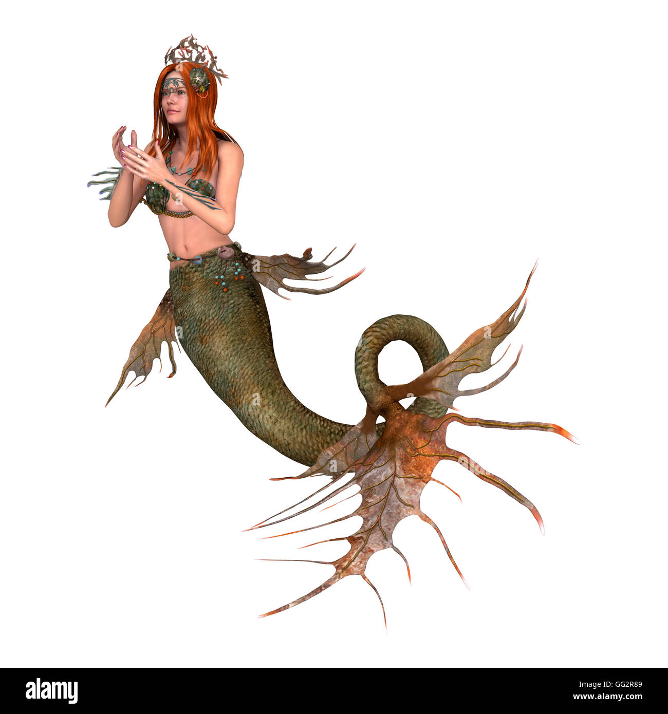 3D rendering di una fantasia mermaid isolati su sfondo bianco Foto Stock 3D rendering di una fantasia mermaid isolati su sfondo bianco Foto Stock