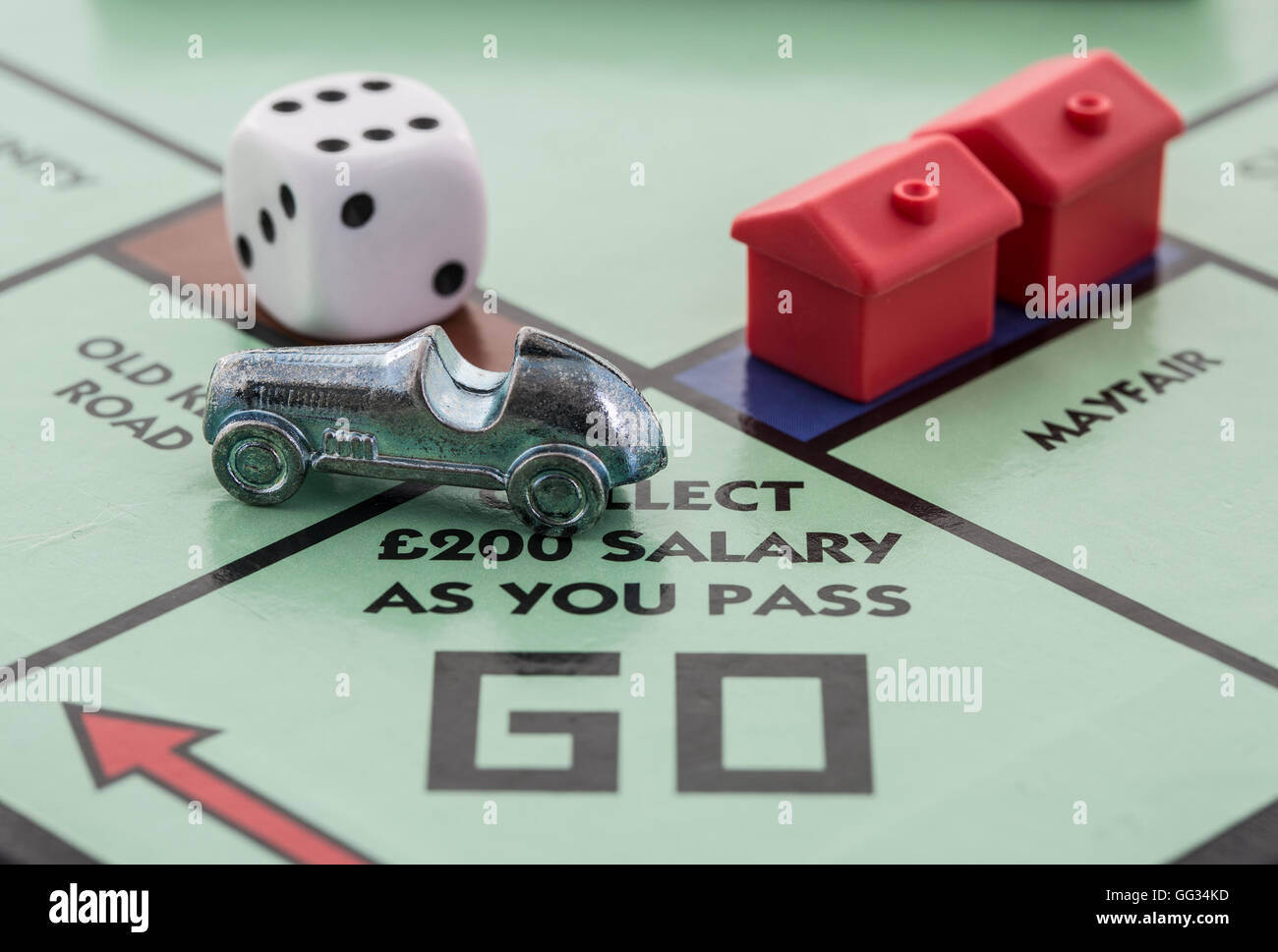 Edizione in lingua inglese di monopolio che mostra Pass Vai, il classico gioco di scambi commerciali da Parker Brothers Foto Stock