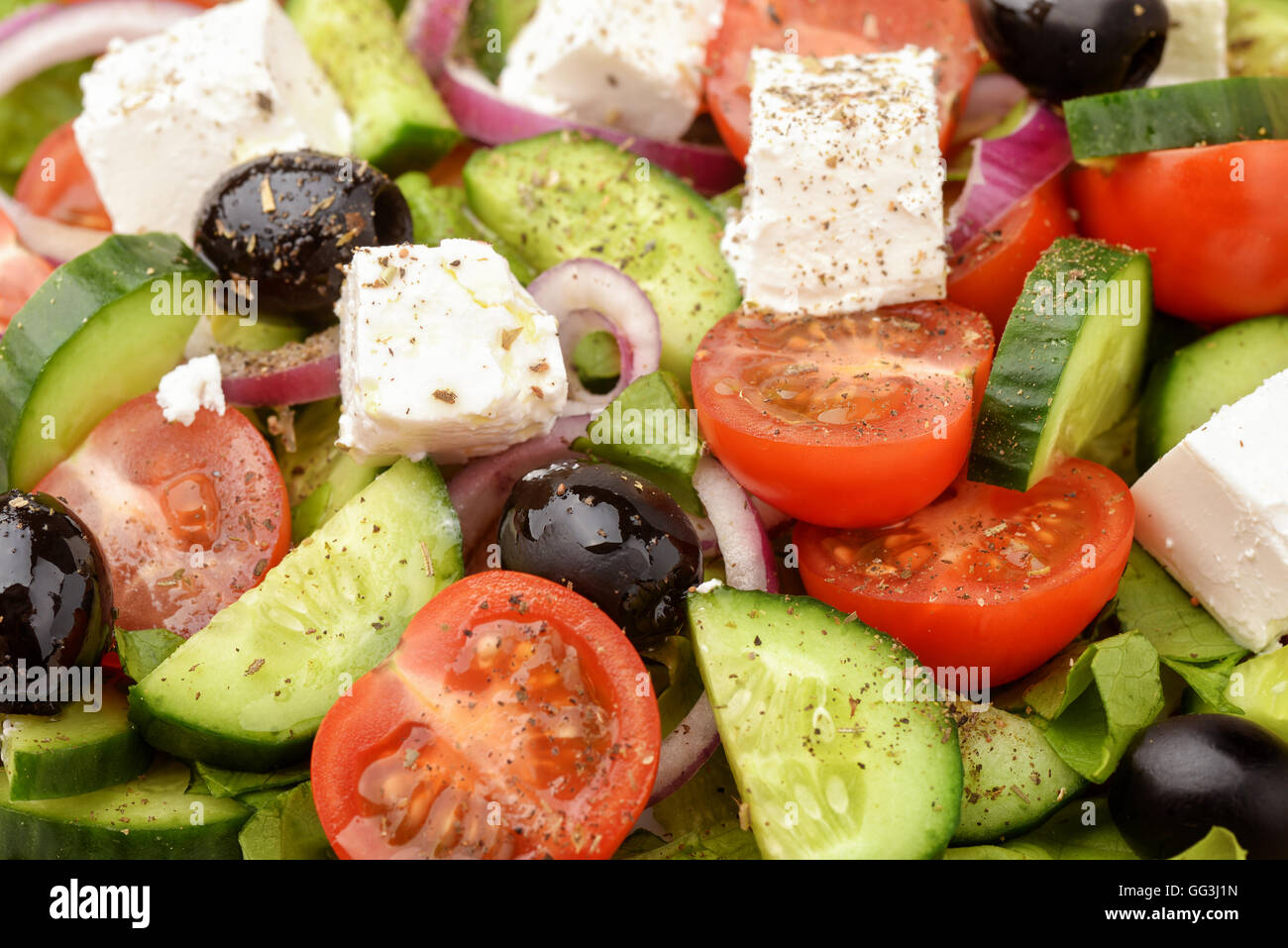 Close up di fresca insalata greca Foto Stock