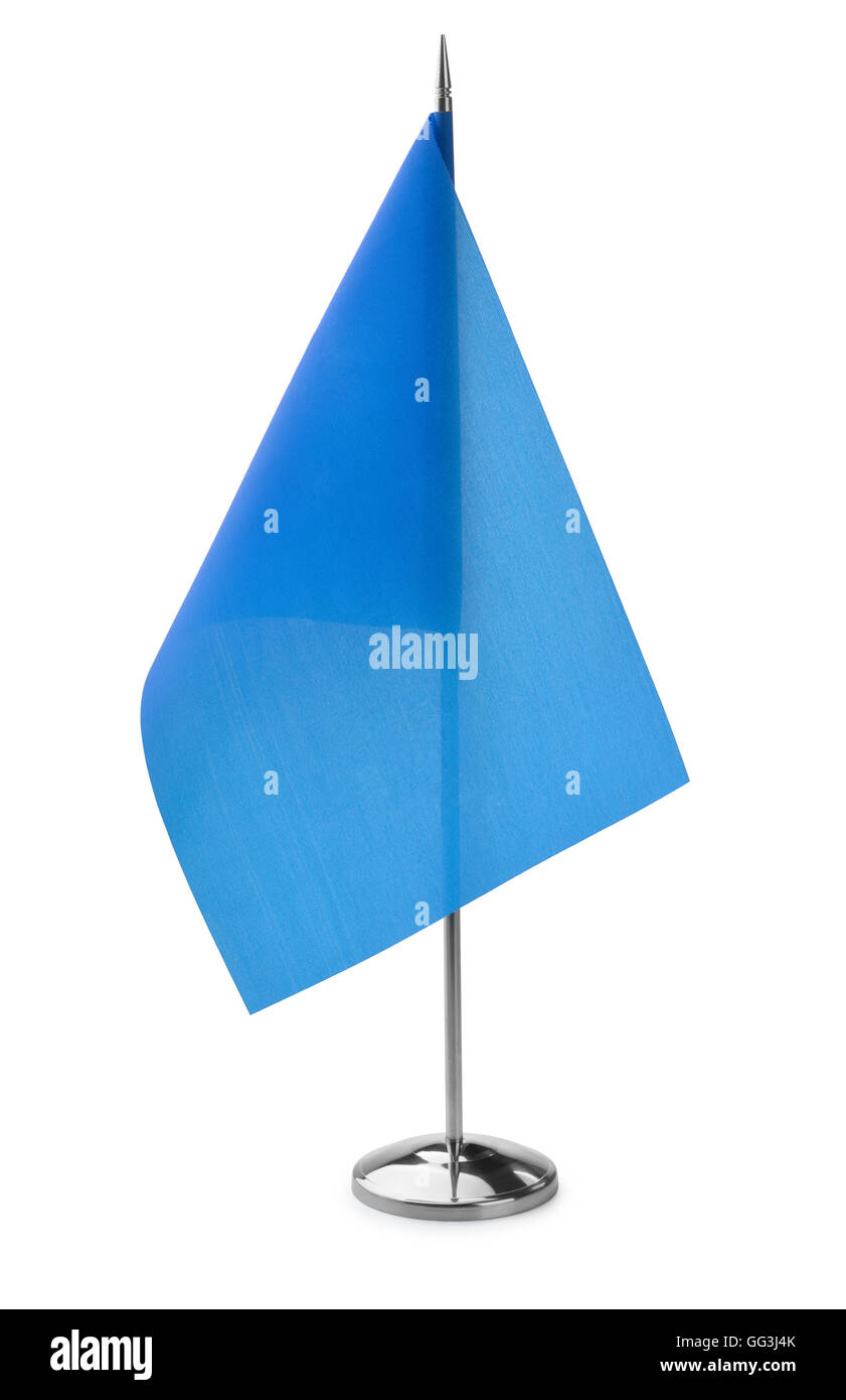 Piccolo Blu tabella bandiera isolato su bianco Foto Stock