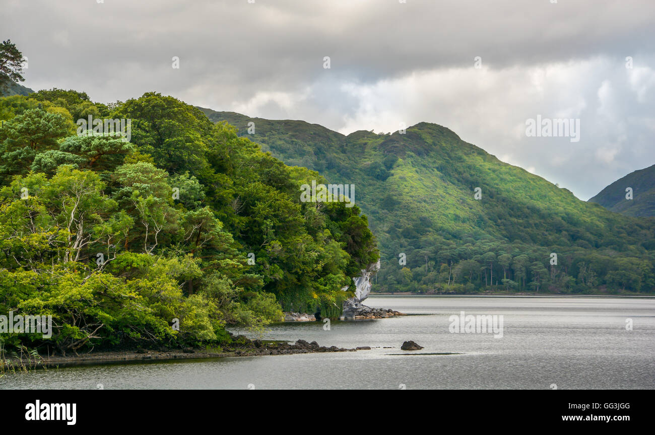 Giorno nuvoloso in Muckross lake, Killarney, Irlanda Foto Stock