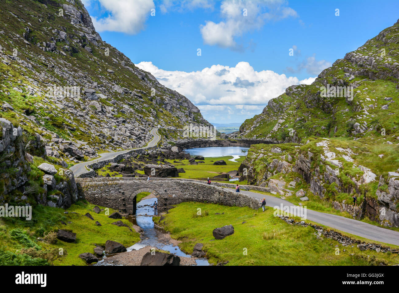 Vista panoramica del gap di Dunloe, nella contea di Kerry, Irlanda Foto Stock