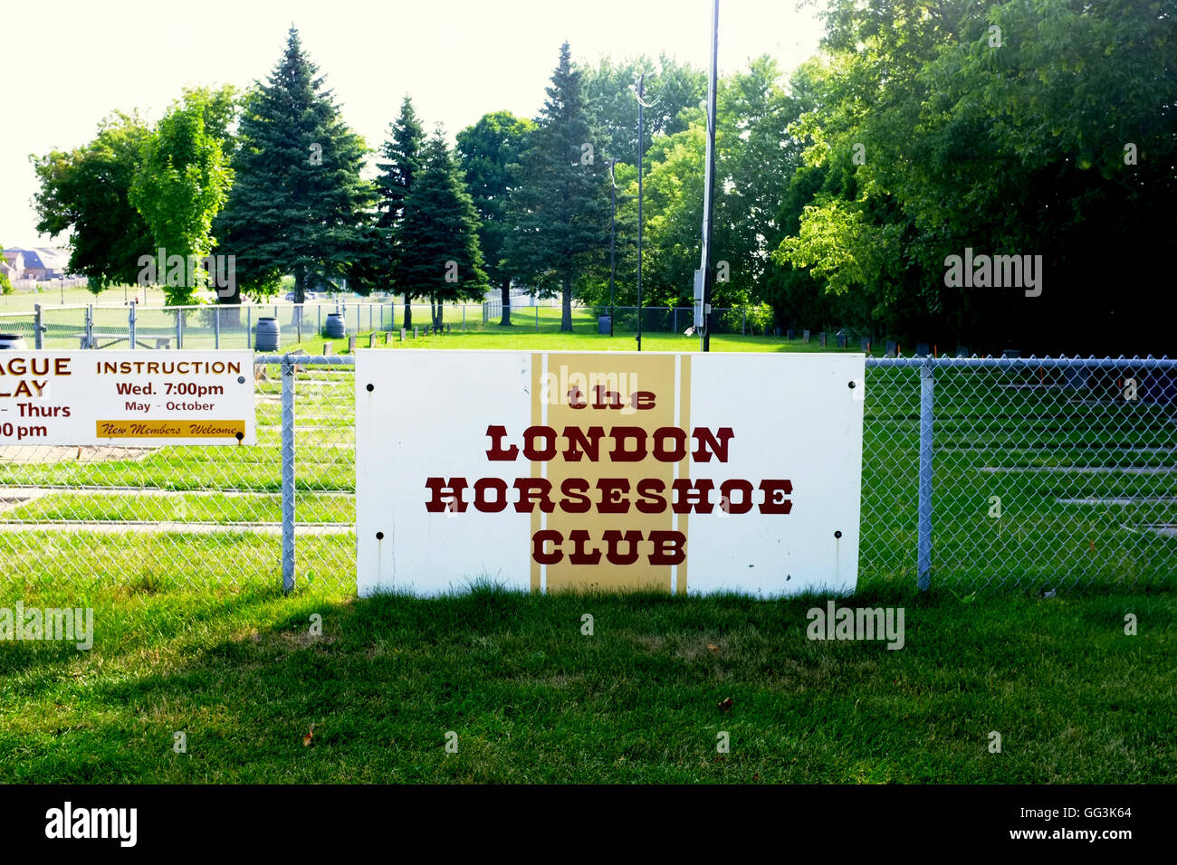 Un segno per il ferro di cavallo di Londra Club di Londra, Ontario in Canada. Foto Stock