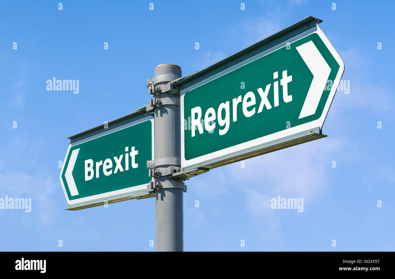 Rammarico brexit segno. Concetto Regrexit. Bregret segno. Foto Stock