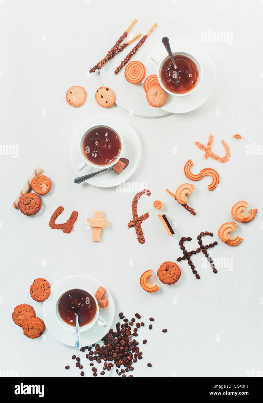 Caffè prima: cookie scritte Foto Stock