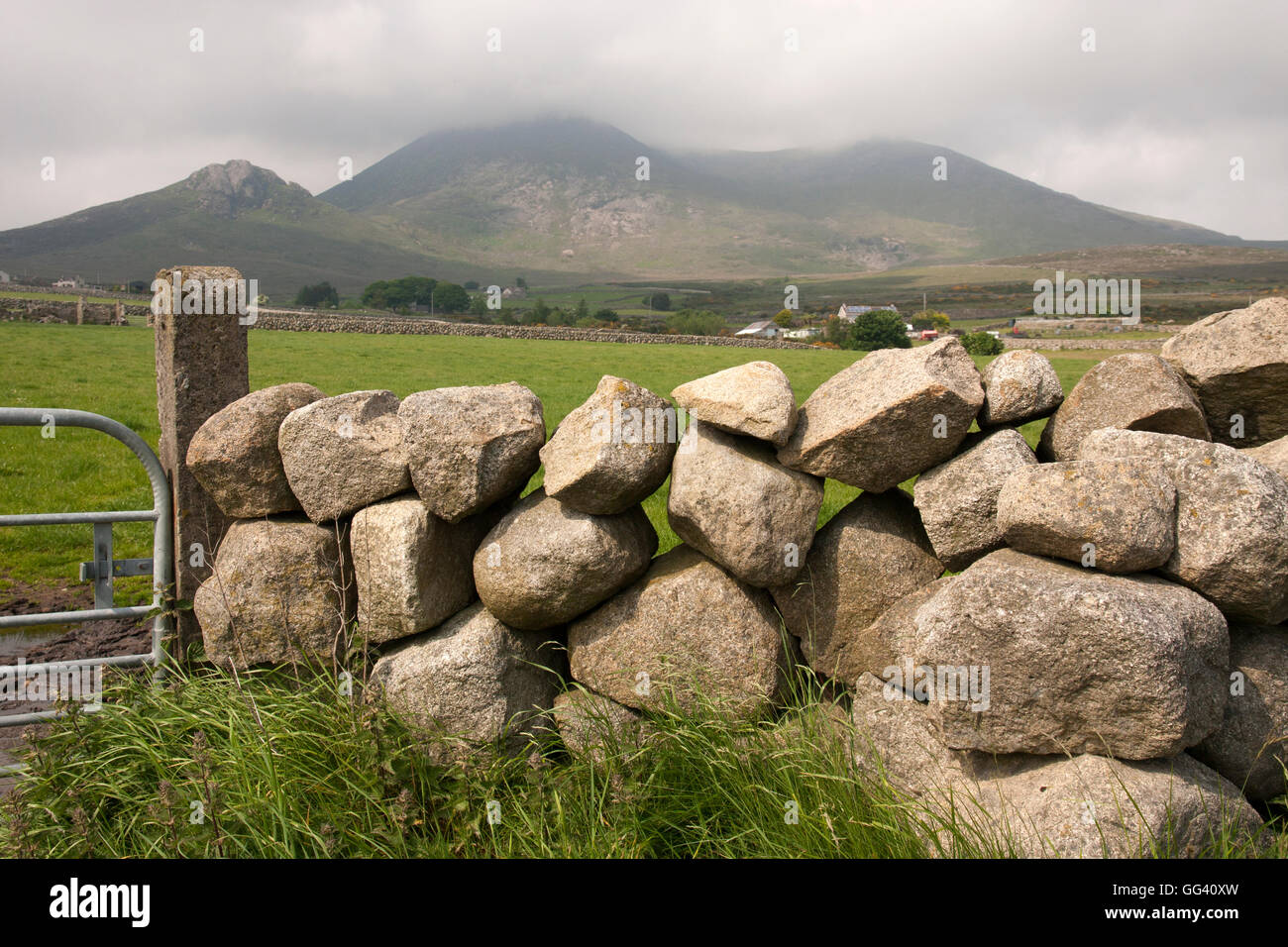 Asciugare la parete di pietra montagne di Mourne contea di Down Irlanda del Nord Foto Stock