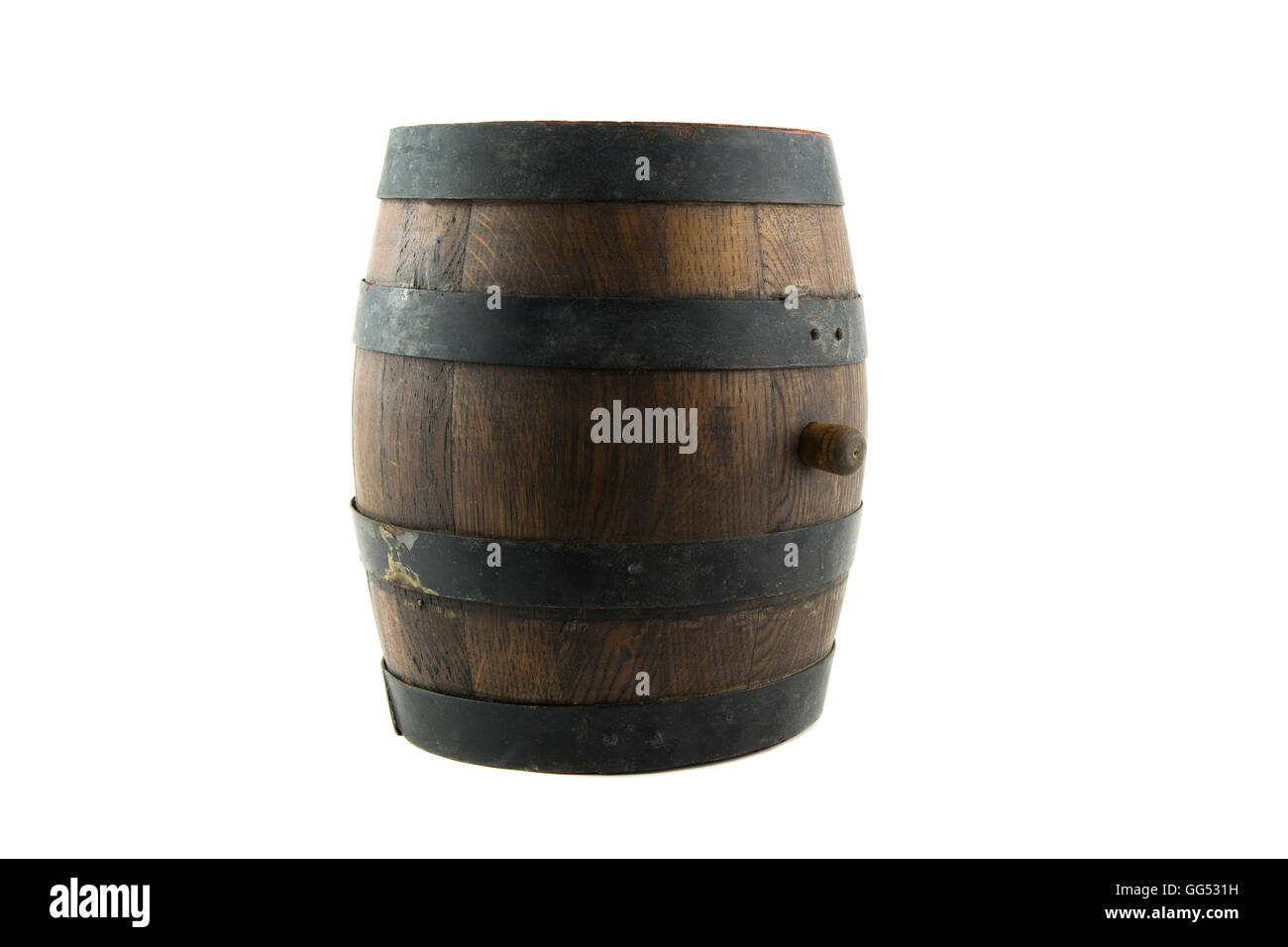 Isolato su withe ritratto della vecchia Barile di legno Foto Stock