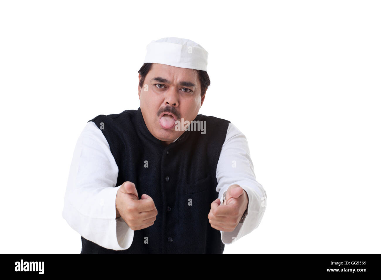 Ritratto di un uomo politico spuntavano lingua Foto Stock