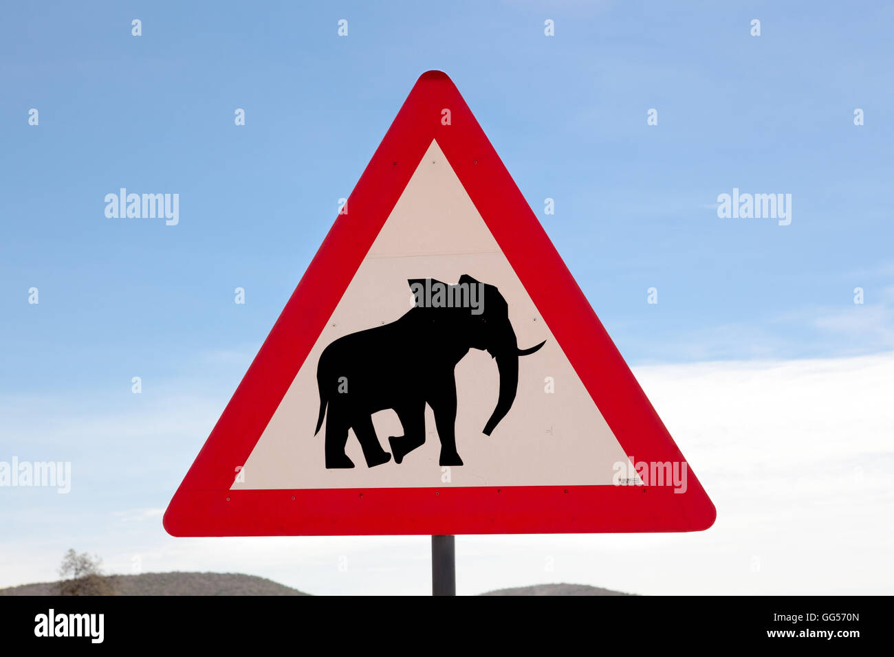 La Namibia elefante segno di avvertimento. Foto Stock