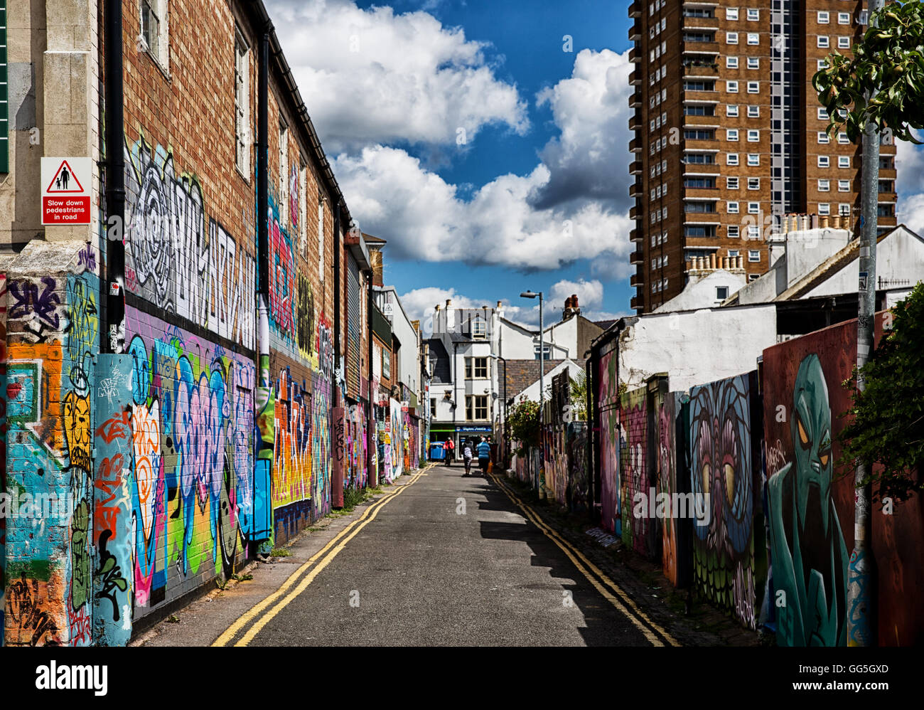 Bella illustrazione sulle strade di Brighton e soleggiato Foto Stock