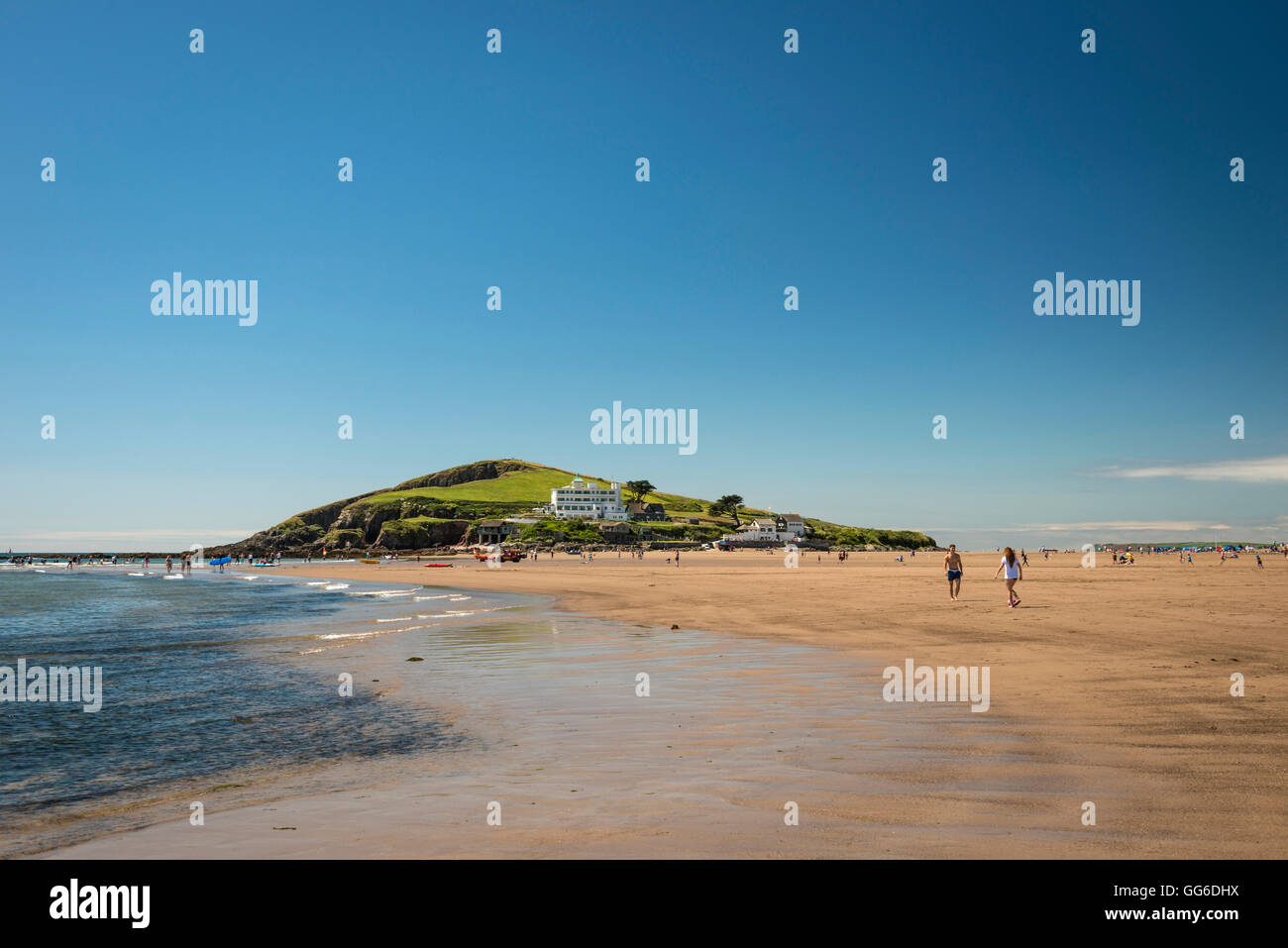 Burgh isola e la spiaggia di Bigbury-su-Mare a sud prosciutti, Devon, Regno Unito Foto Stock